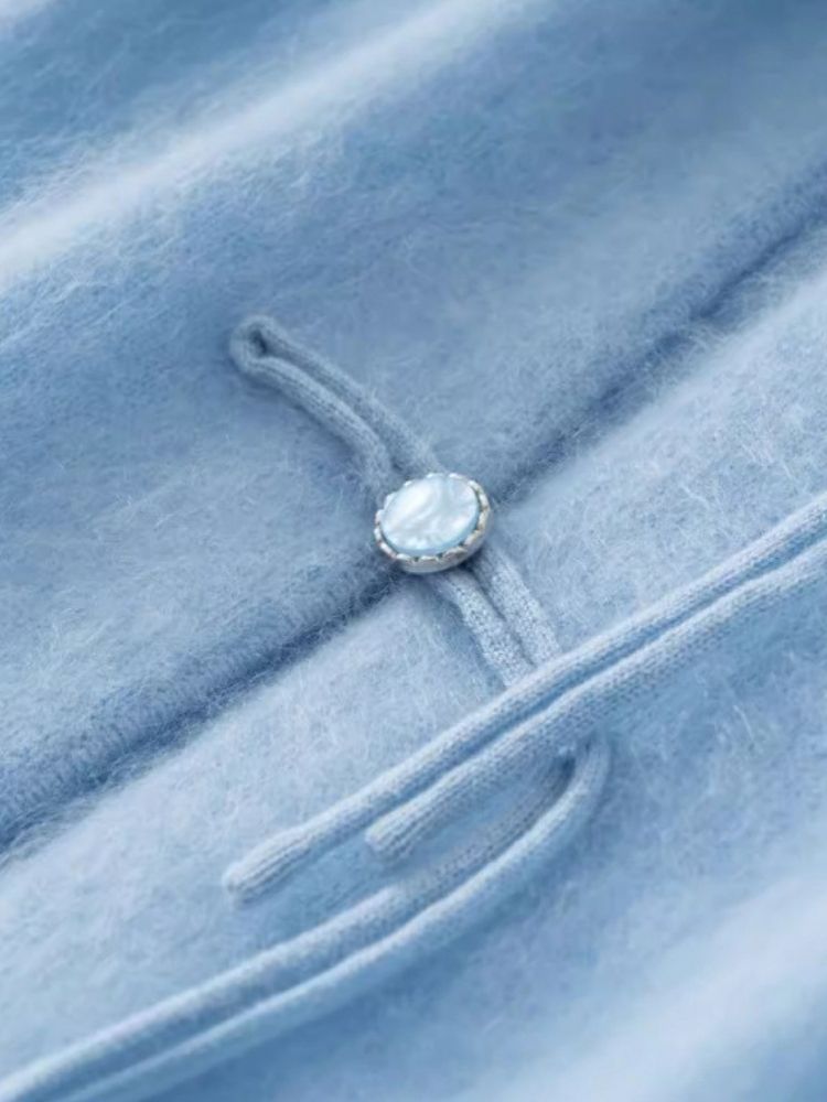 Severina - Light Blue Tie-Front Fuzzy Knit Cardigan | The Cashmere Studio