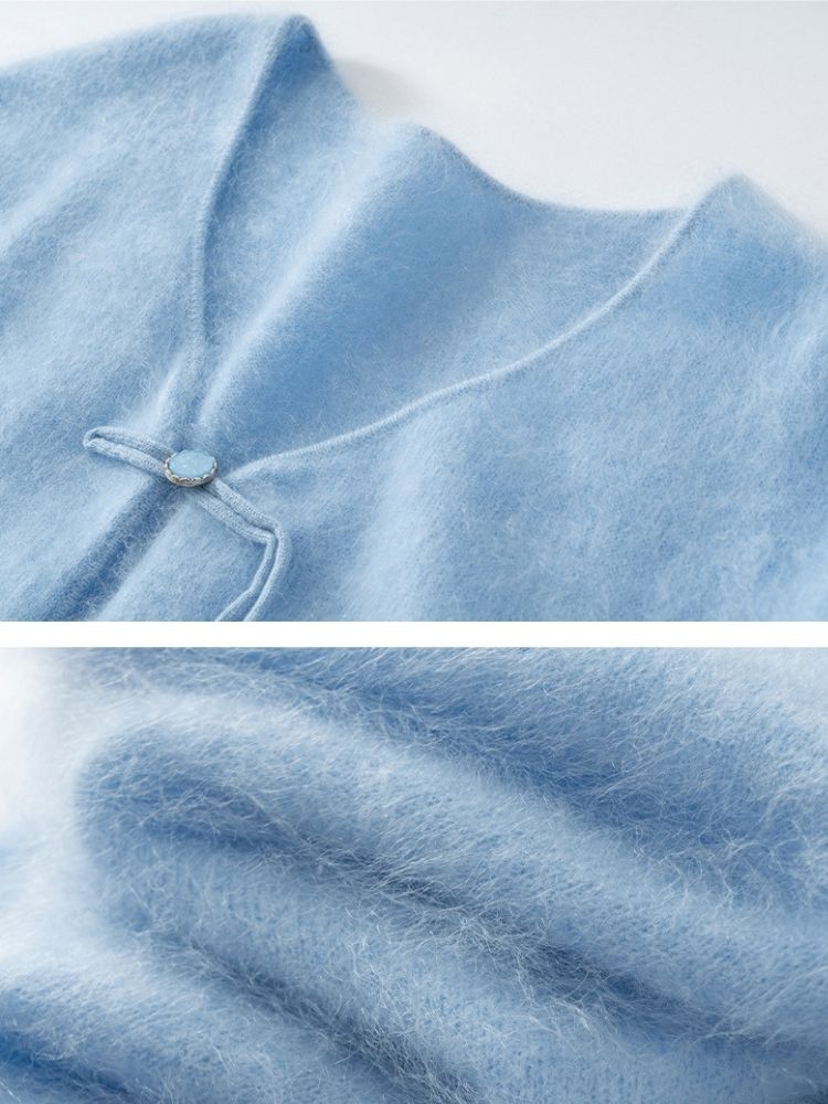 Severina - Light Blue Tie-Front Fuzzy Knit Cardigan | The Cashmere Studio