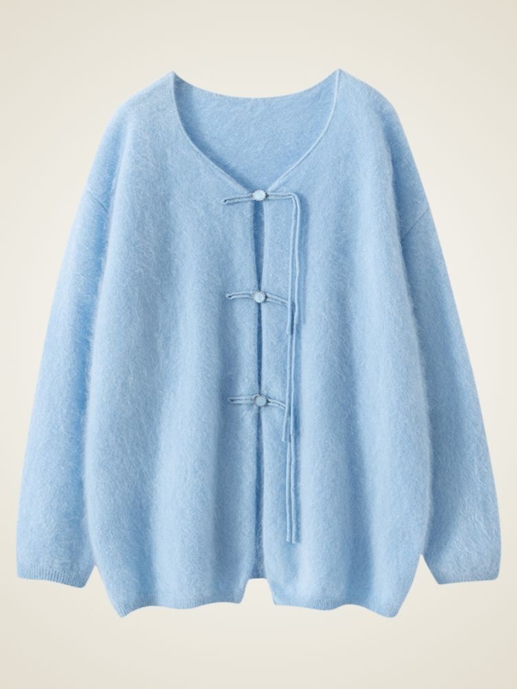 Severina - Light Blue Tie-Front Fuzzy Knit Cardigan | The Cashmere Studio
