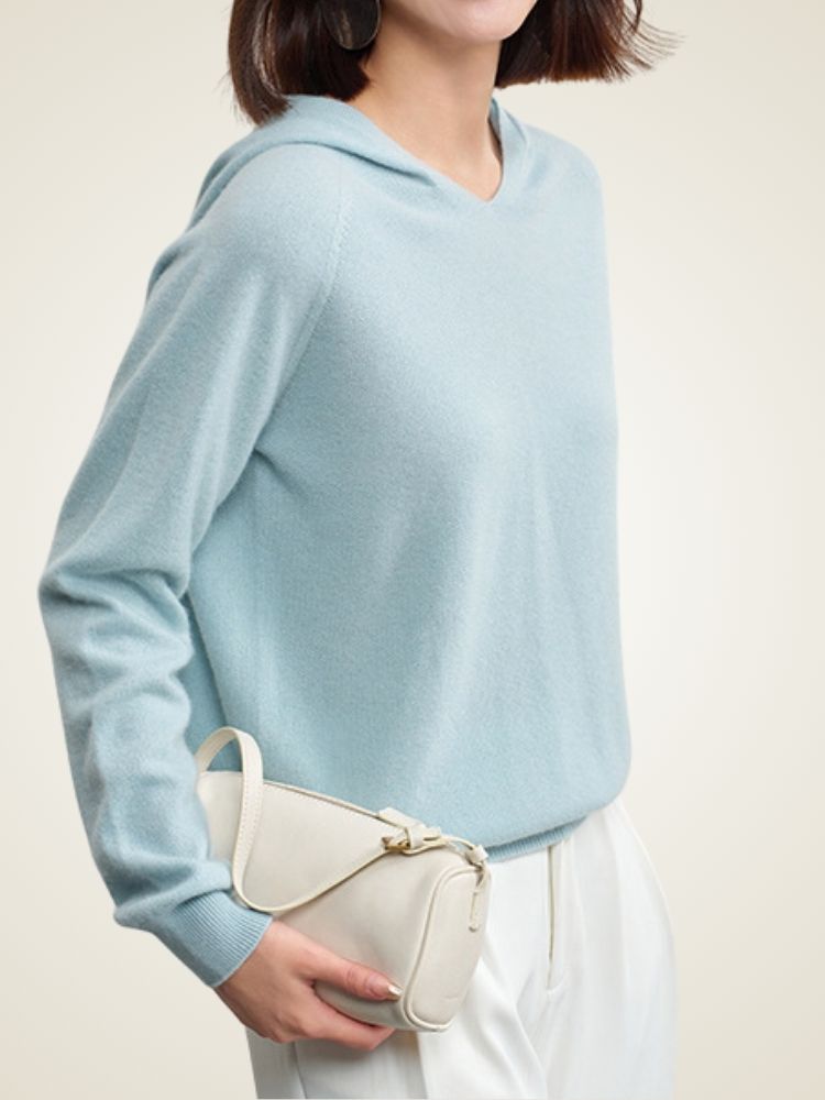 Aisling - Light Blue Classic Cashmere Hoodie | The Cashmere Studio