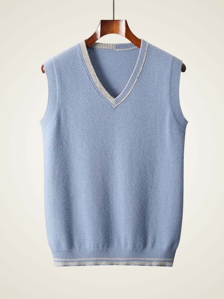 Nash - Light Blue Classic Cashmere Vest | The Cashmere Studio