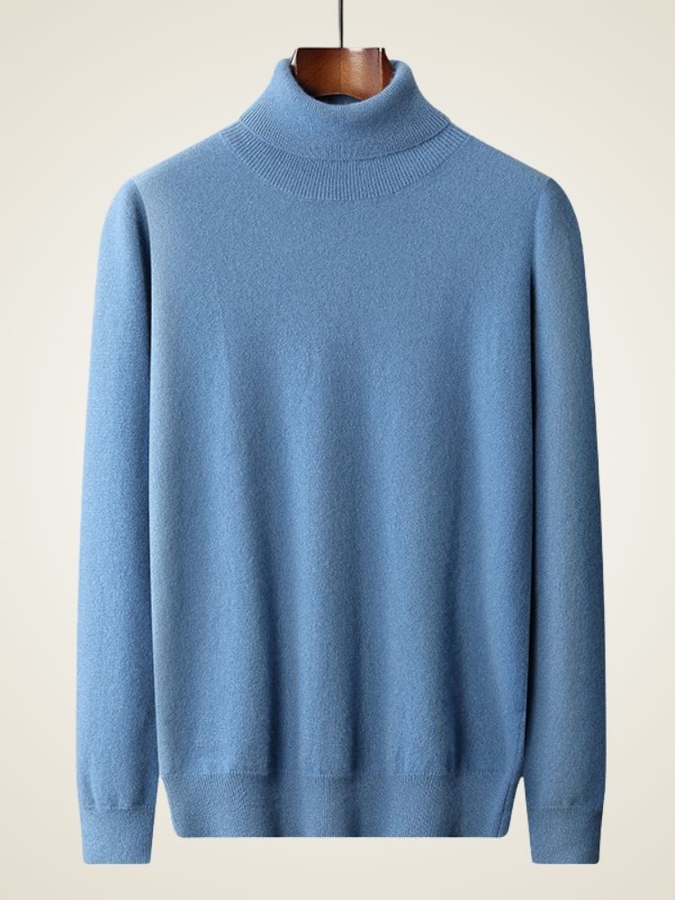 Amos - Light Blue Cashmere Turtleneck Sweater | The Cashmere Studio