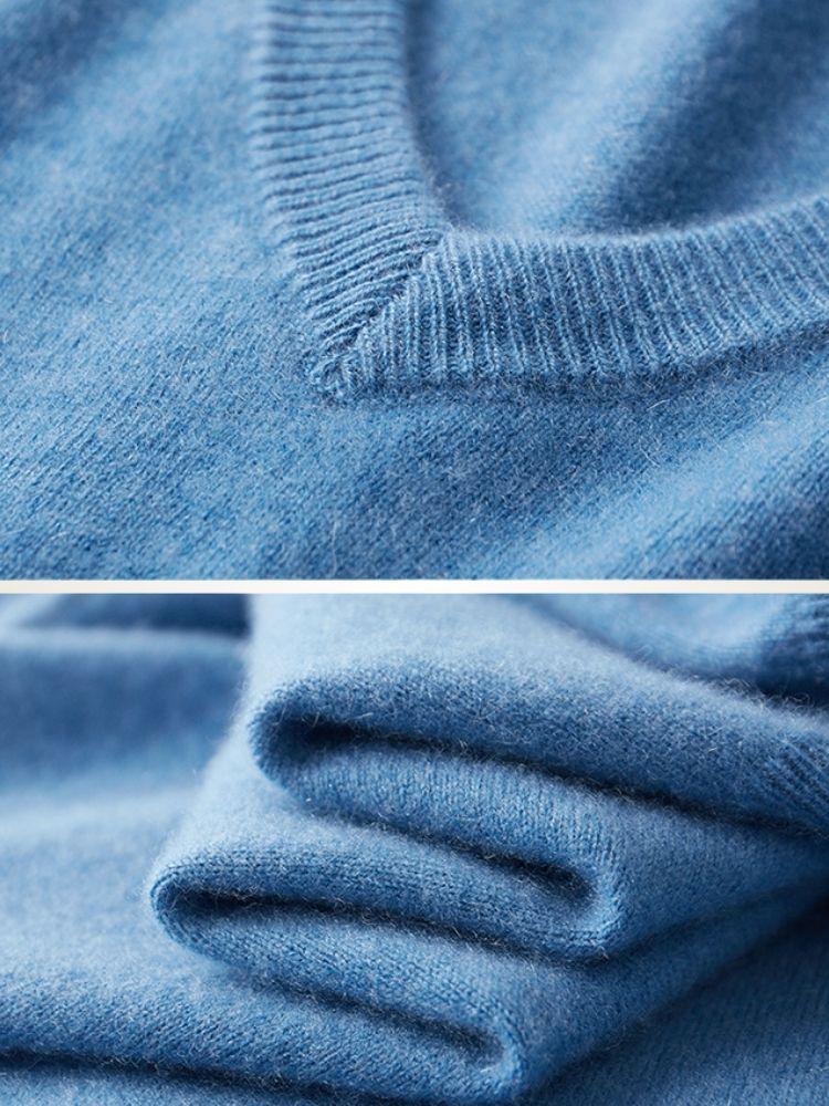 Dean - Light Blue V-Neck Cashmere Sweater | The Cashmere Studio