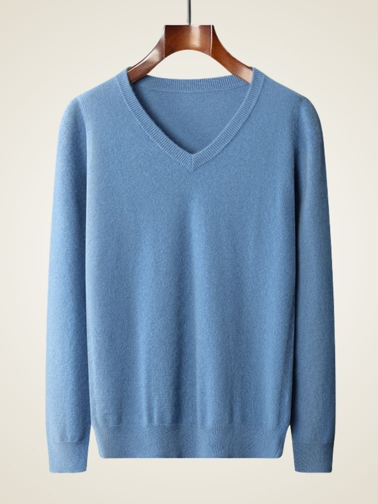 Dean - Light Blue V-Neck Cashmere Sweater | The Cashmere Studio
