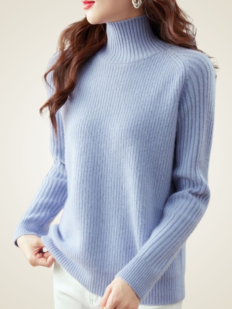 Liora - Light Blue Ribbed Cashmere Turtleneck | The Cashmere Studio