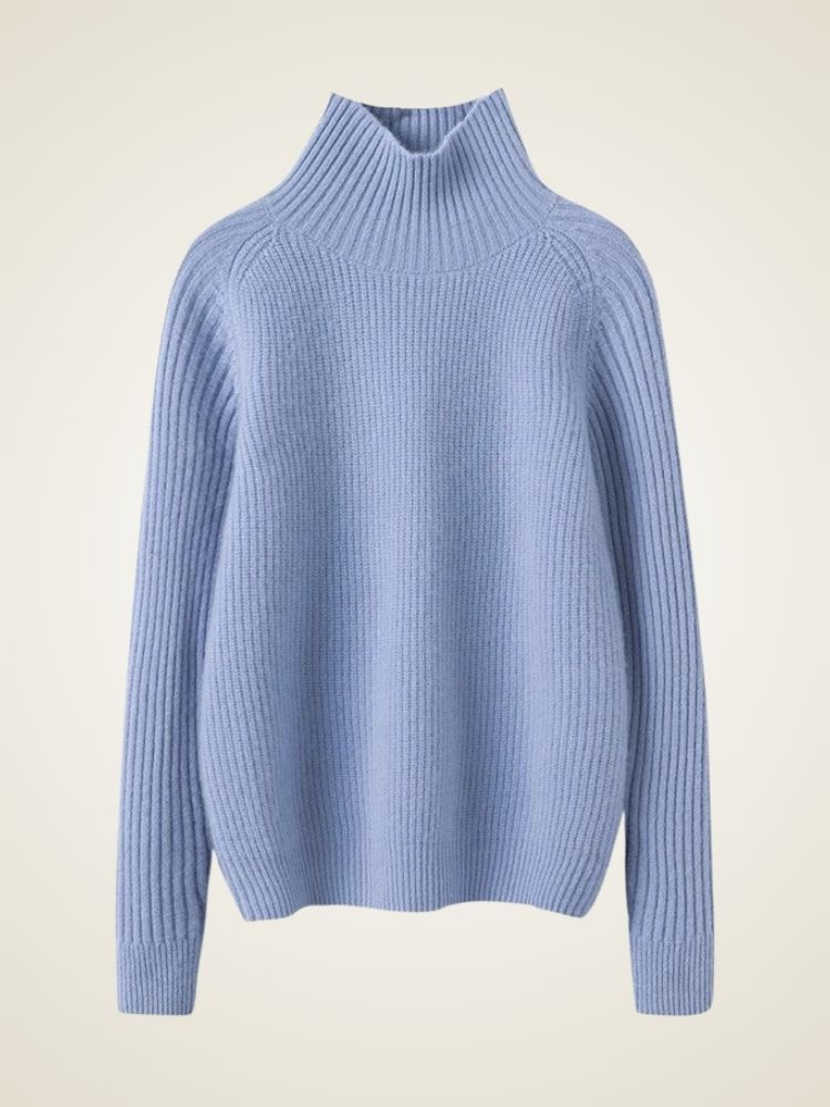 Liora - Light Blue Ribbed Cashmere Turtleneck | The Cashmere Studio