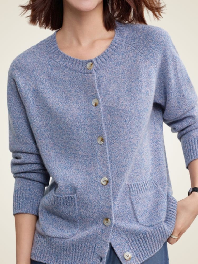 Nessa - Light Blue Heathered Cashmere Cardigan | The Cashmere Studio