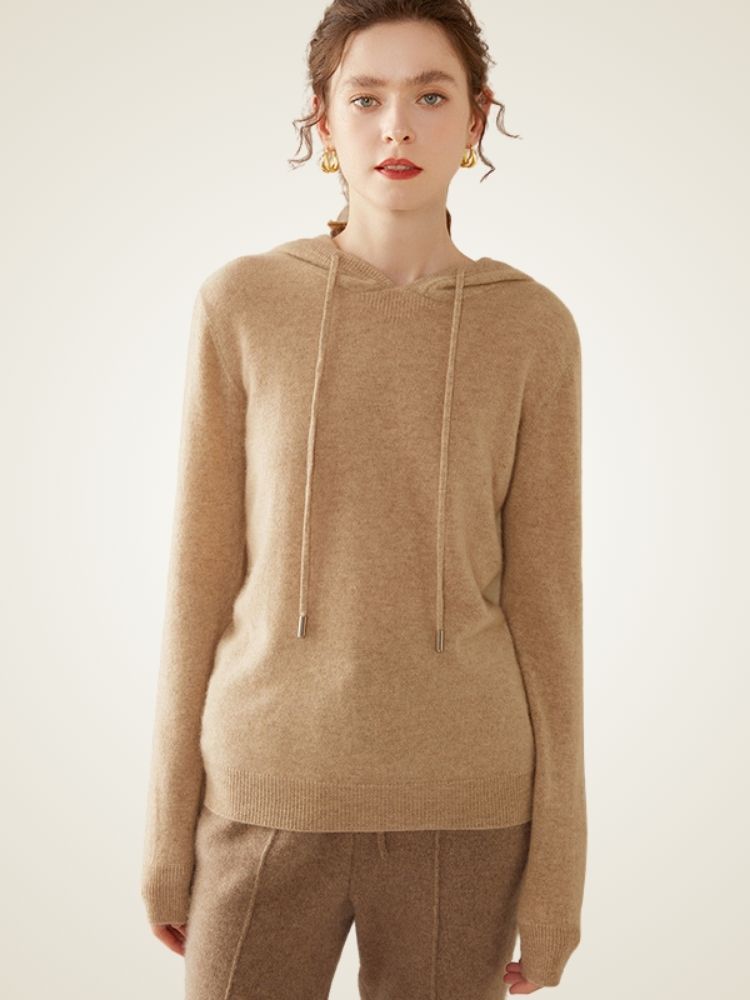 Arietta - Light Camel Cashmere Lounge Hoodie | The Cashmere Studio