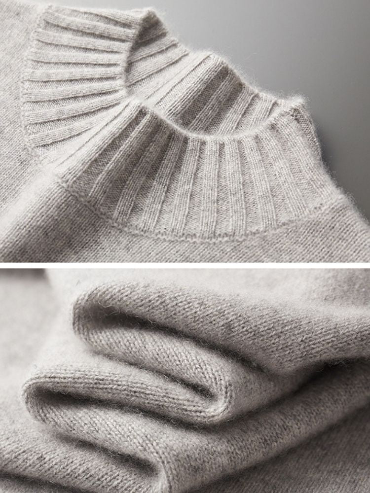 Lennox - Light Gray High Collar Cashmere Sweater | The Cashmere Studio