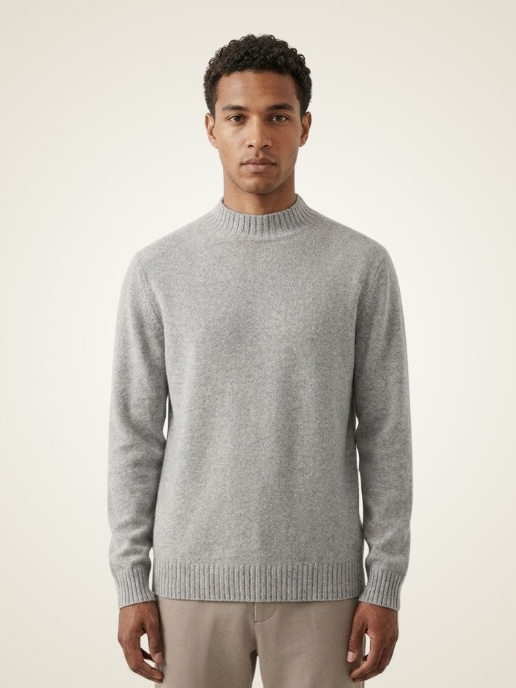 Lennox - Light Gray High Collar Cashmere Sweater | The Cashmere Studio