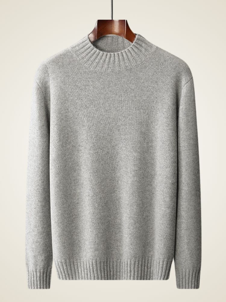 Lennox - Light Gray High Collar Cashmere Sweater | The Cashmere Studio