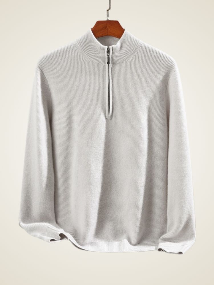 Caspian - Light Gray Half Zip Cashmere Sweater | The Cashmere Studio