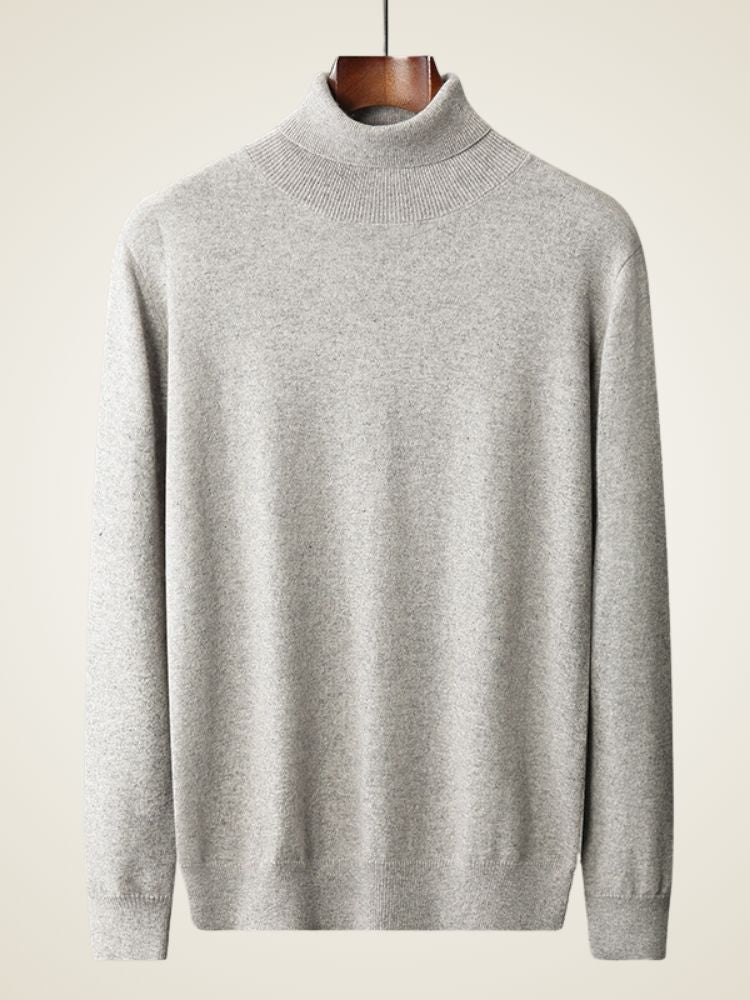 Amos - Light Gray Cashmere Turtleneck Sweater | The Cashmere Studio