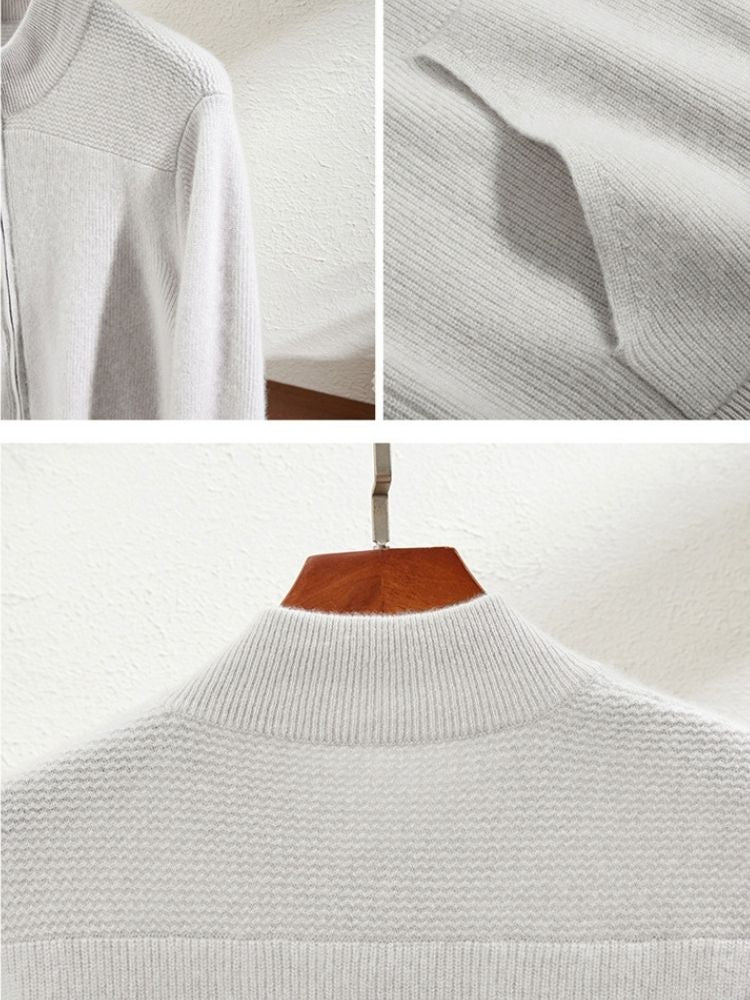 Quill - Light Gray Cashmere Zipped Cardigan | The Cashmere Studio