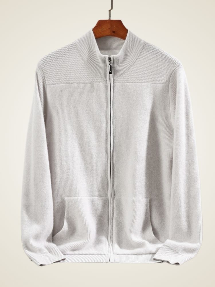 Quill - Light Gray Cashmere Zipped Cardigan | The Cashmere Studio