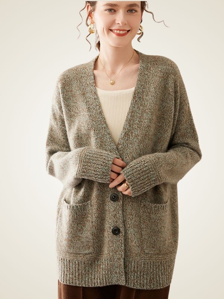 Miris - Light Green Textured Knit Cashmere Cardigan | The Cashmere Studio