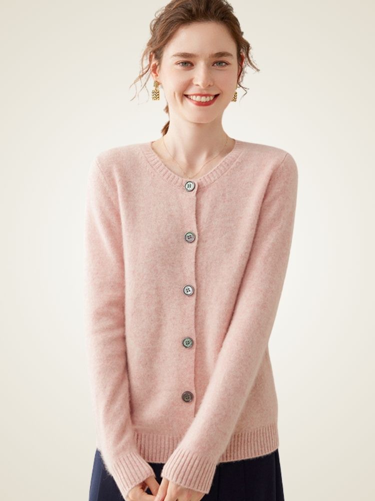 Clotilde - Light Pink Brushed Cashmere Cardigan | The Cashmere Studio