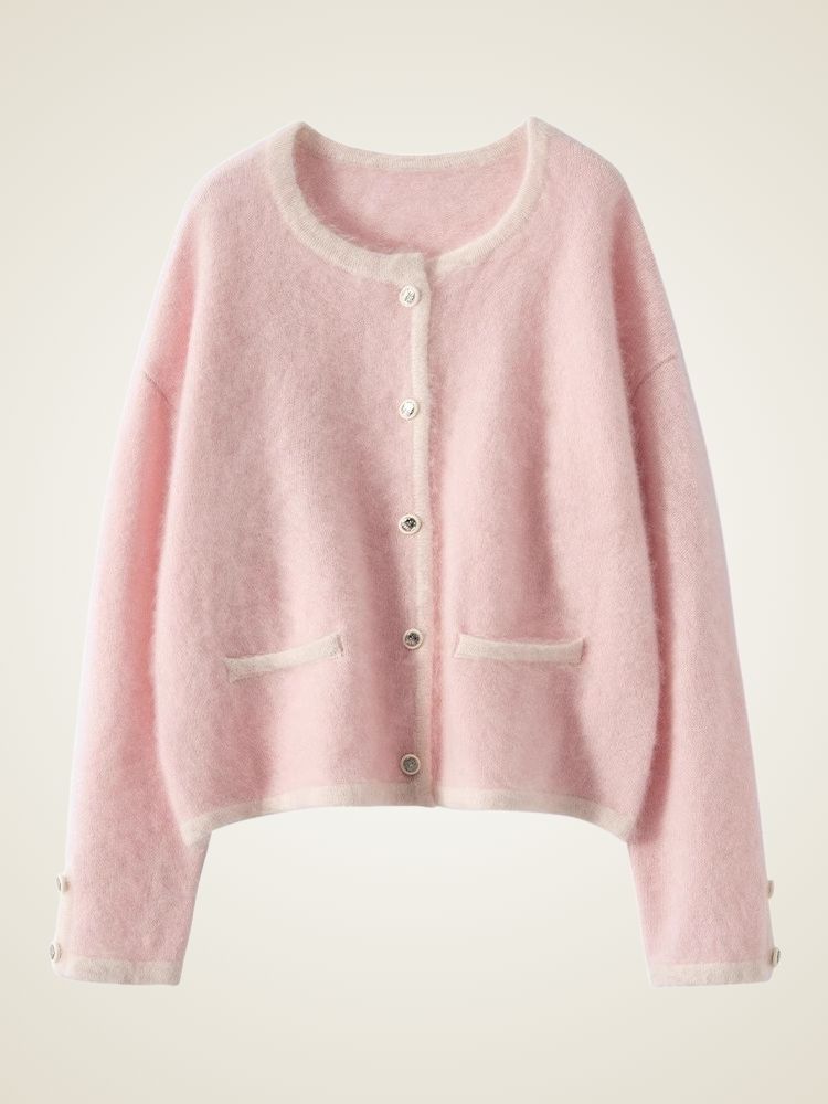 Prisca - Light Pink Brushed Cashmere Cardigan | The Cashmere Studio