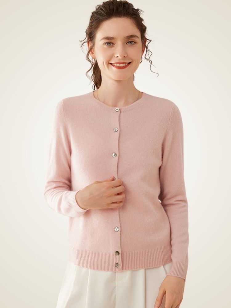 Lyn - Light Pink Pure Cashmere Cardigan | The Cashmere Studio