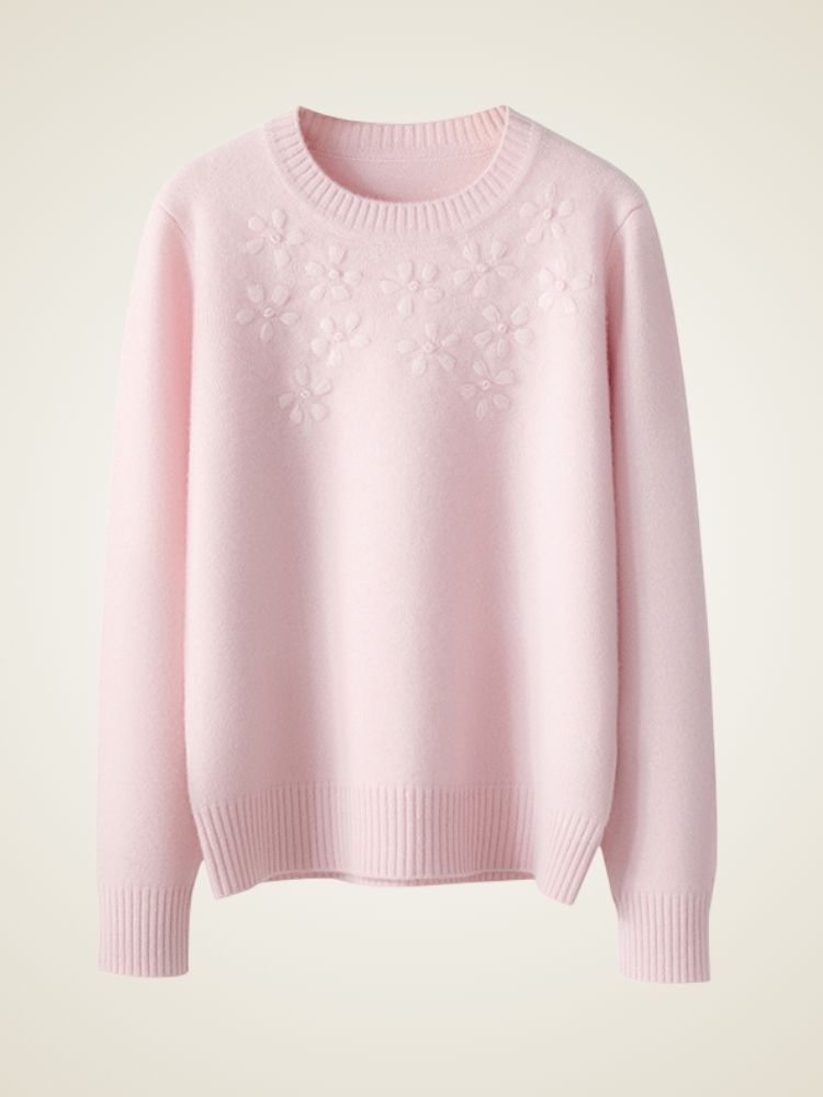Rhiessa - Light Pink Floral Cashmere Sweater | The Cashmere Studio