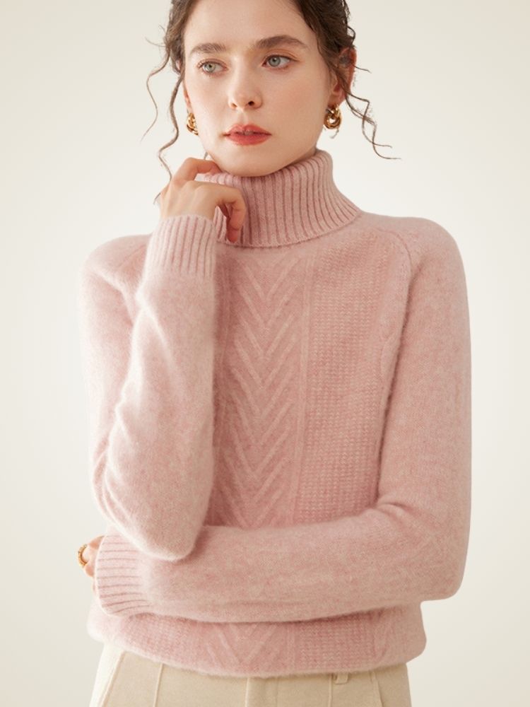 Lucinda - Light Pink Textured Cashmere Turtleneck | The Cashmere Studio