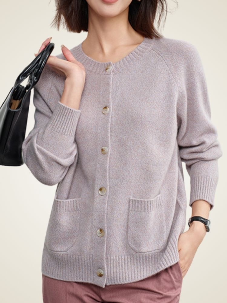 Nessa - Light Purple Heathered Cashmere Cardigan | The Cashmere Studio