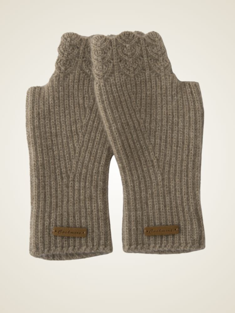 Merida - Light Taupe Cashmere Fingerless Gloves | The Cashmere Studio