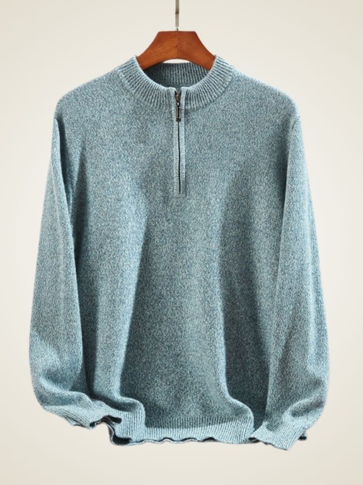 Emery - Light Teal Half-Zip Cashmere Sweater | The Cashmere Studio