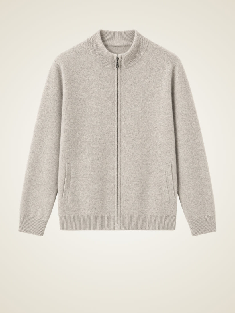 Lorien — Light Gray Zip-Up Cashmere Cardigan | The Cashmere Studio