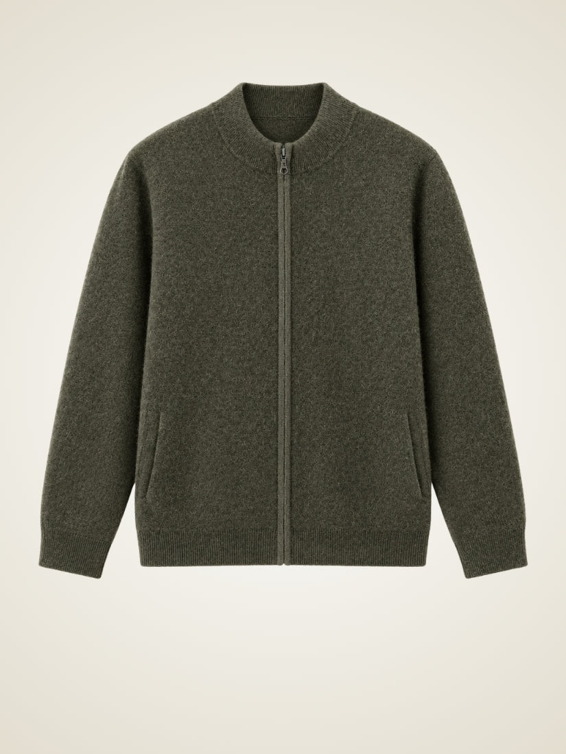 Lorien — Gray Green Zip-Up Cashmere Cardigan | The Cashmere Studio
