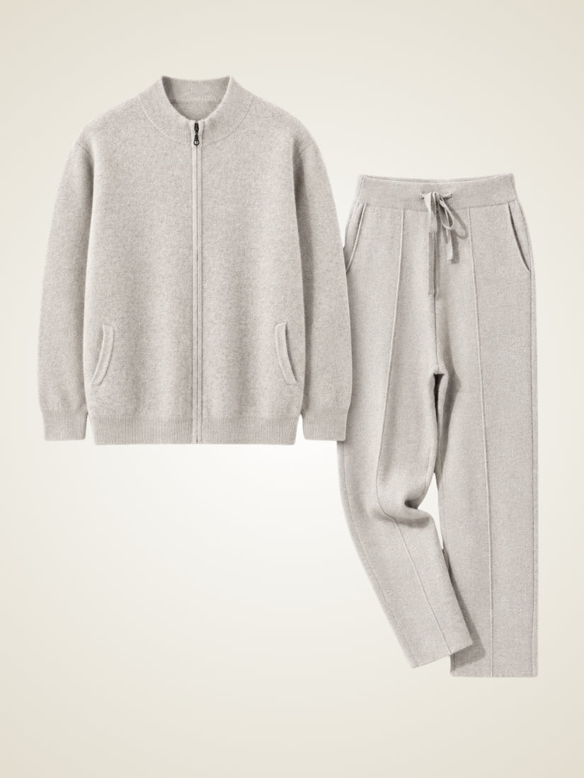 Lorien — Light Gray Cashmere Zip-Up Cardigan & Wide-Leg Pants Set | The Cashmere Studio