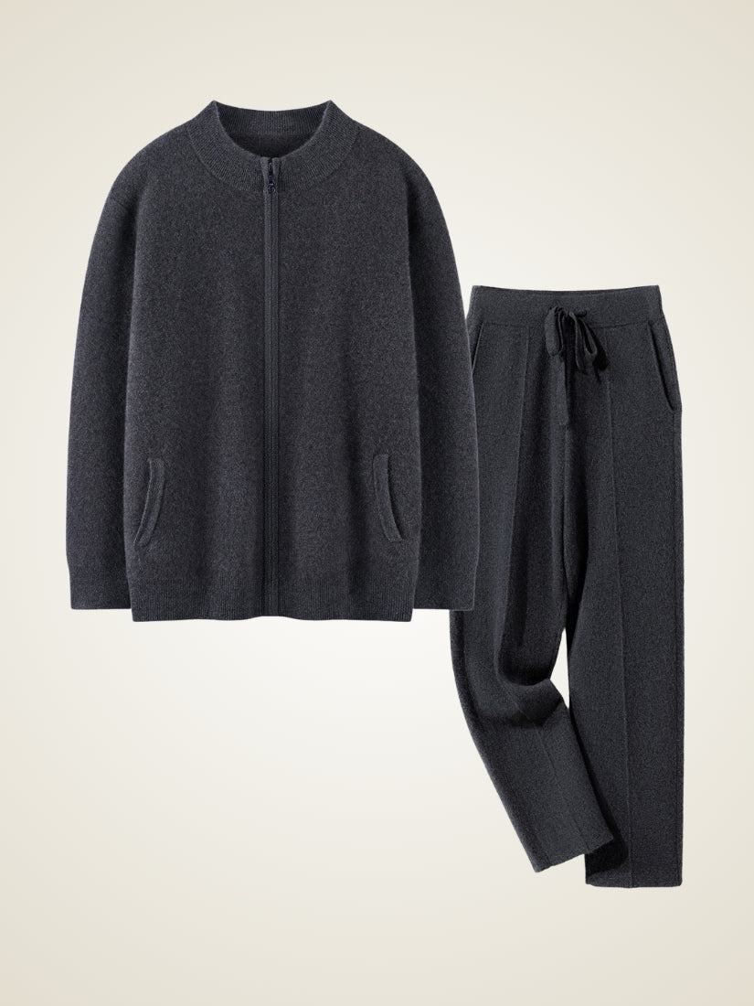 Lorien — Dark Gray Cashmere Zip-Up Cardigan & Wide-Leg Pants Set | The Cashmere Studio
