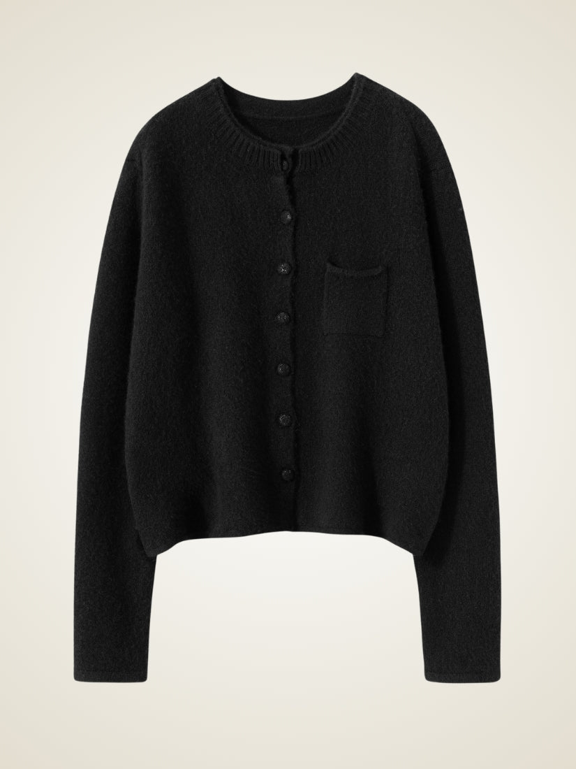Lumara — Black Round-Neck Cashmere Cardigan | The Cashmere Studio