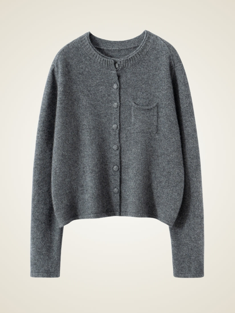 Lumara — Gray Round-Neck Cashmere Cardigan | The Cashmere Studio