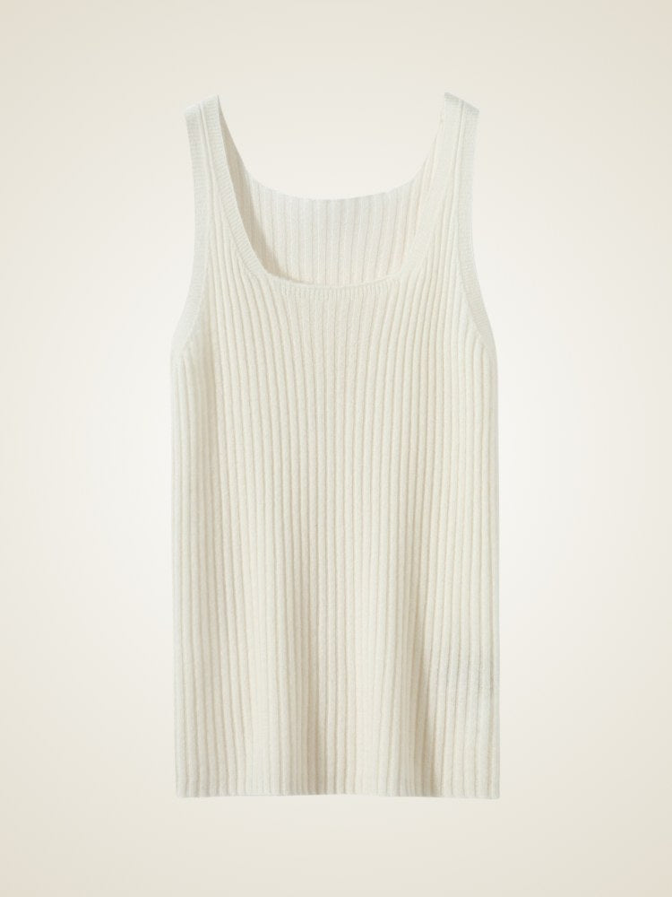 Lynaelis - Ivory Ribbed Cashmere Tank Top | The Cashmere Studio