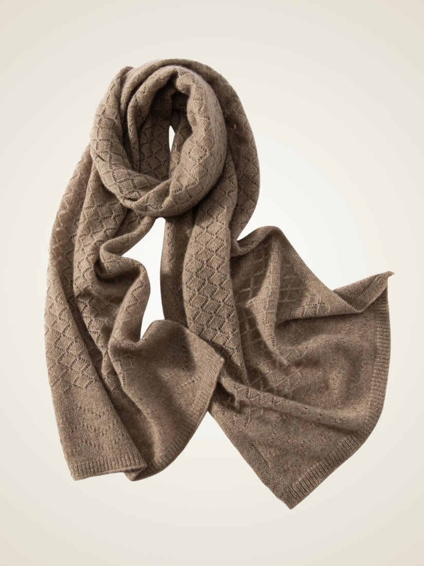 Lysavine - Taupe Diamond Openwork Cashmere Stole | The Cashmere Studio
