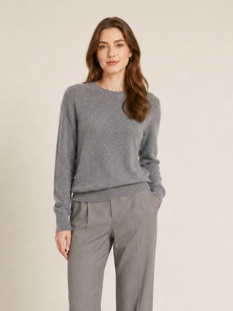 Myriana - Gray Crew Neck Cashmere Sweater | The Cashmere Studio