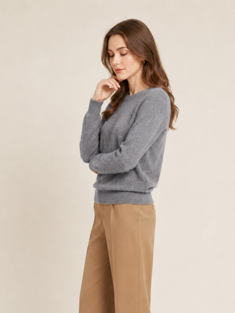 Myriana - Gray Crew Neck Cashmere Sweater | The Cashmere Studio