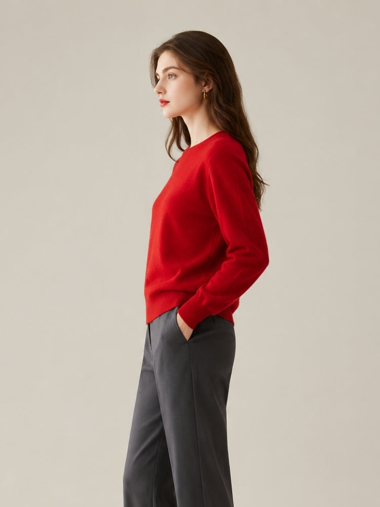 Myriana - Red Crew Neck Cashmere Sweater | The Cashmere Studio