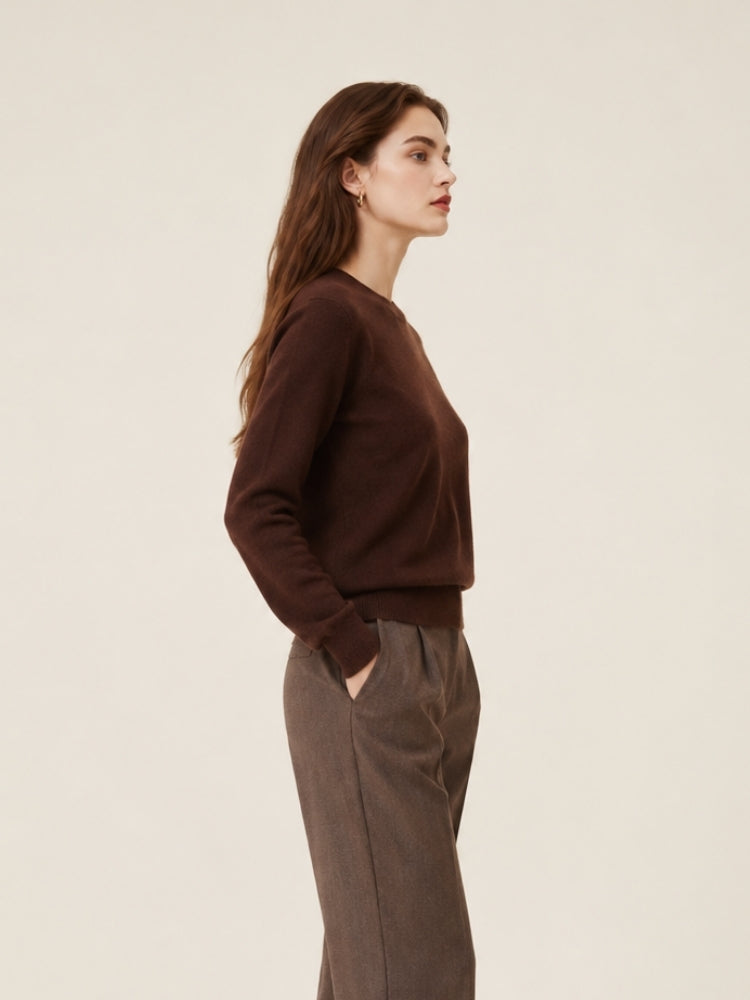Myriana - Brown Crew Neck Cashmere Sweater | The Cashmere Studio
