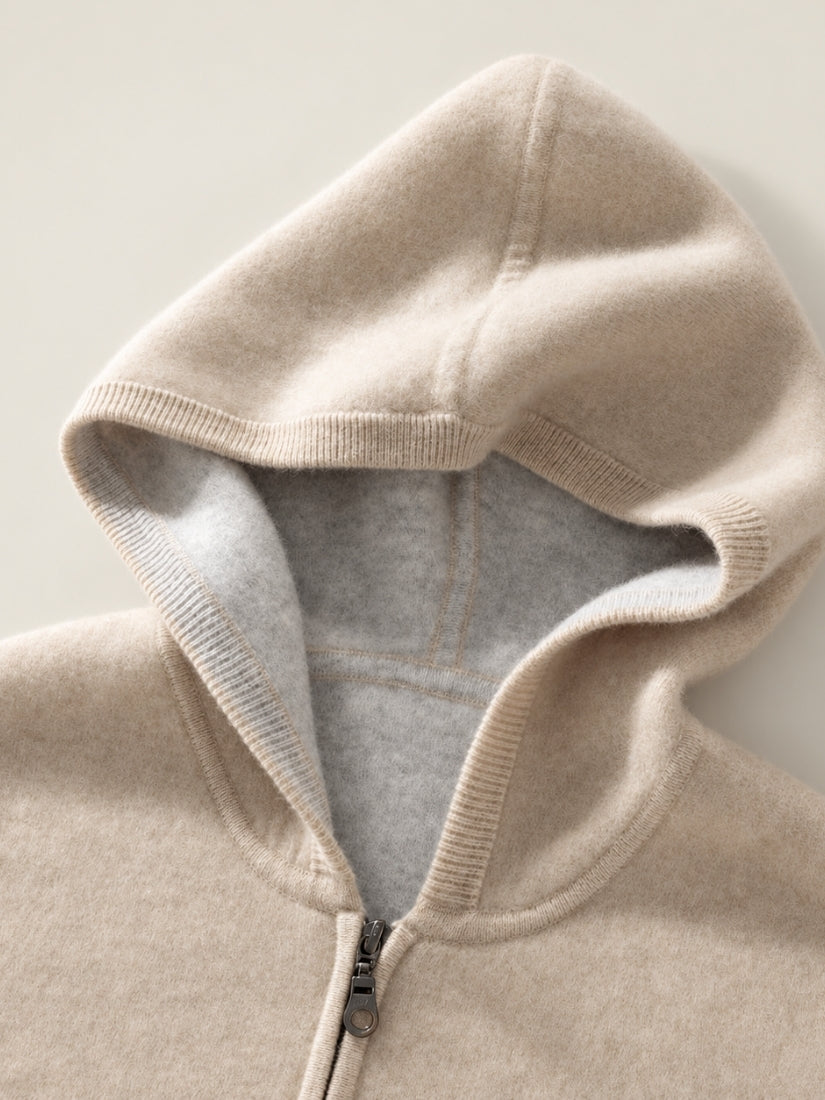 Nael — Beige Hooded Zip Cashmere Vest | The Cashmere Studio