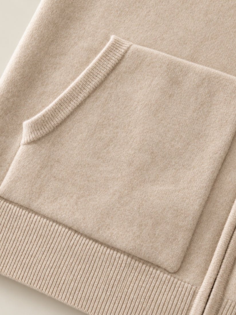 Nael — Beige Hooded Zip Cashmere Vest | The Cashmere Studio