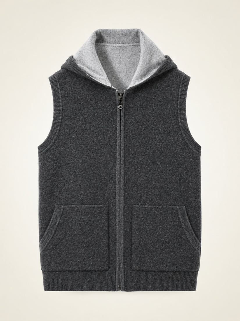 Nael — Dark Gray Hooded Zip Cashmere Vest | The Cashmere Studio