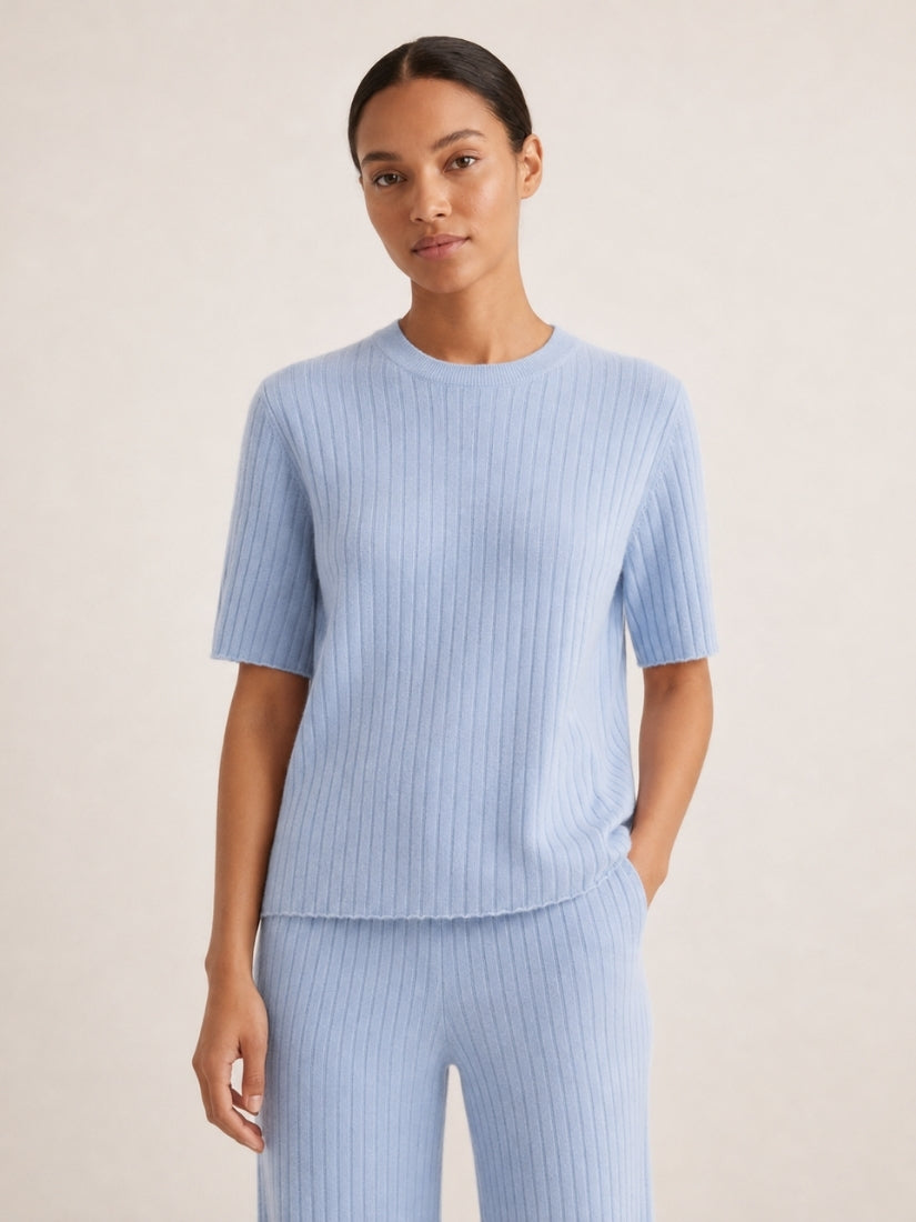 Naralisse - Light Blue Cashmere Top | The Cashmere Studio