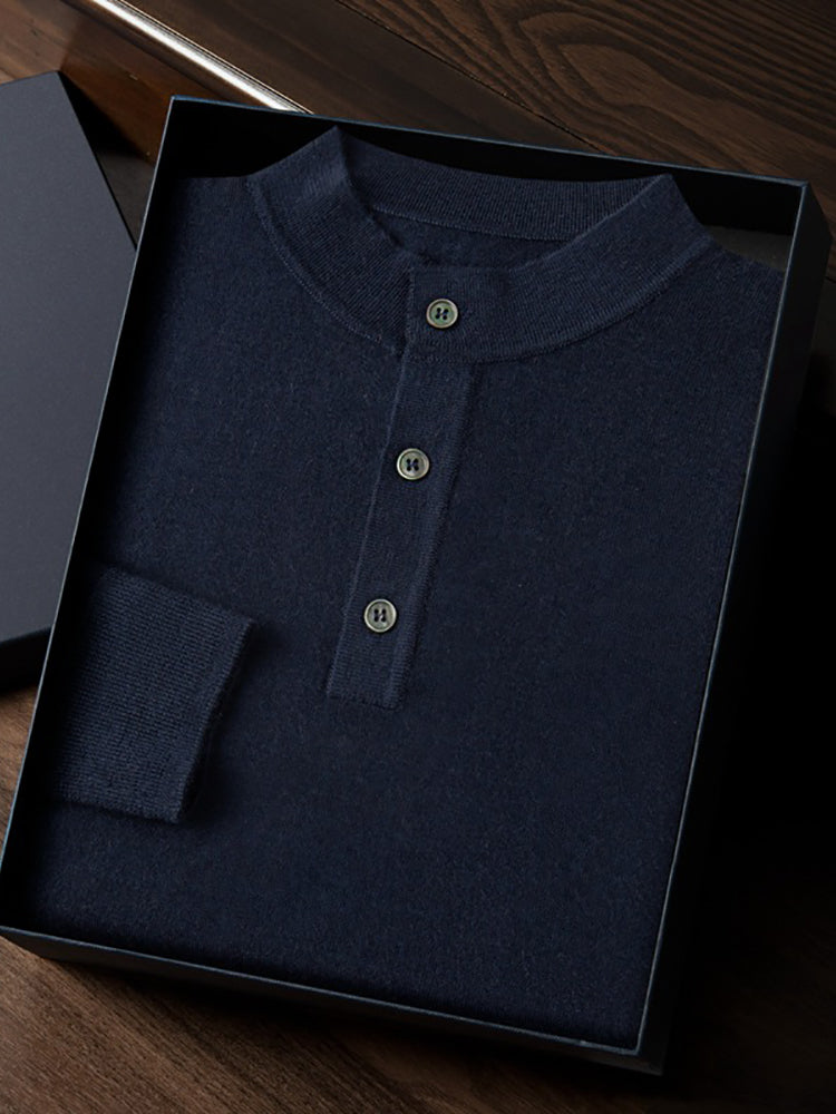 Edison - Navy Cashmere Henley Sweater | The Cashmere Studio