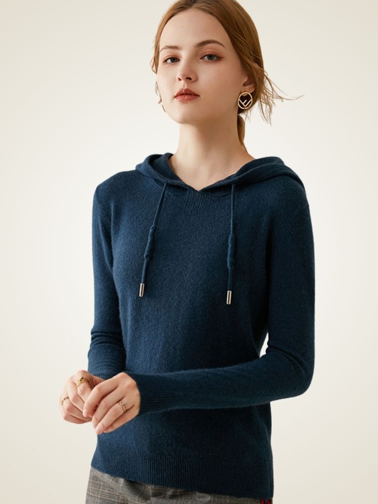 Arietta - Navy Cashmere Lounge Hoodie | The Cashmere Studio
