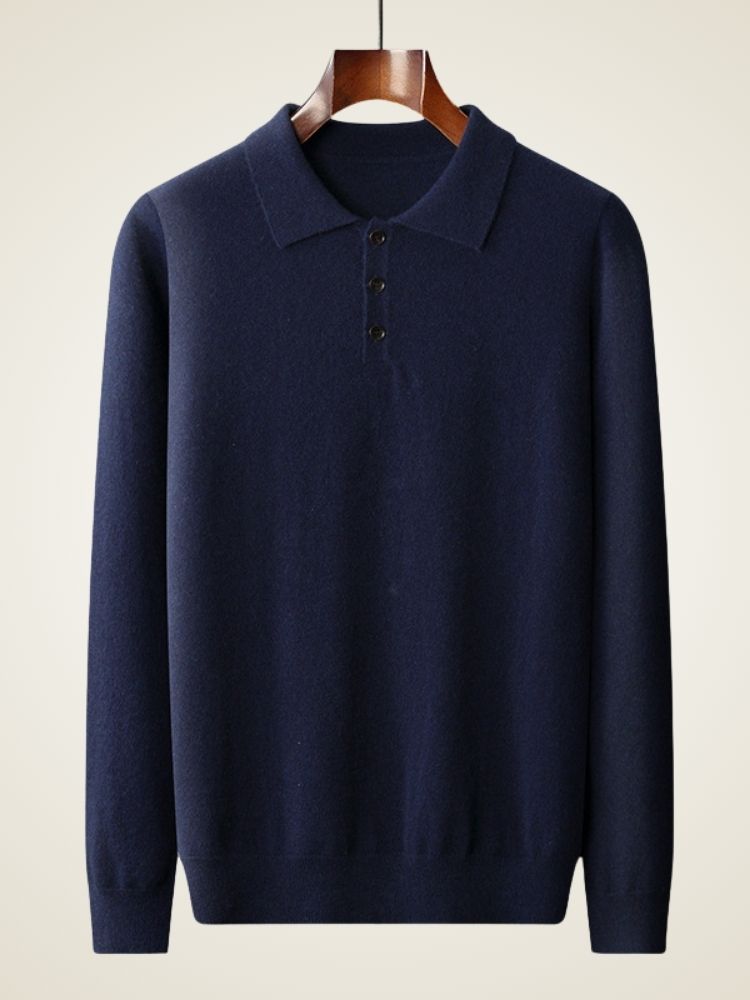 Finn - Navy Polo Cashmere Sweater | The Cashmere Studio
