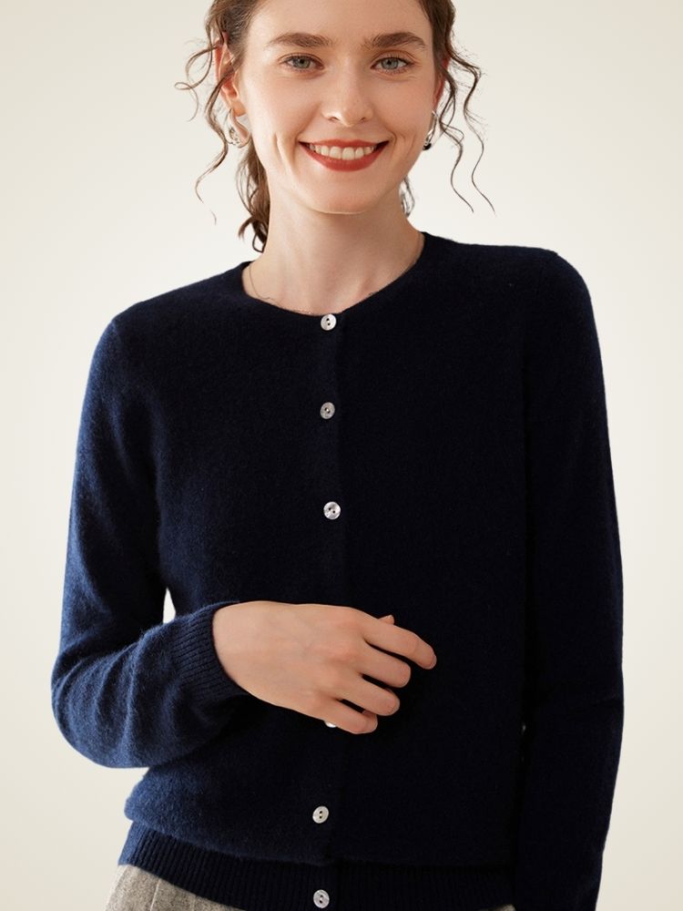 Lyn - Navy Pure Cashmere Cardigan | The Cashmere Studio