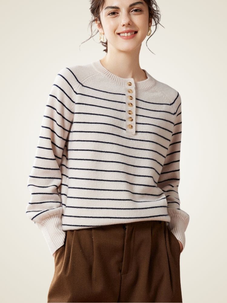 Saelis - Navy Striped Cashmere Sweater | The Cashmere Studio
