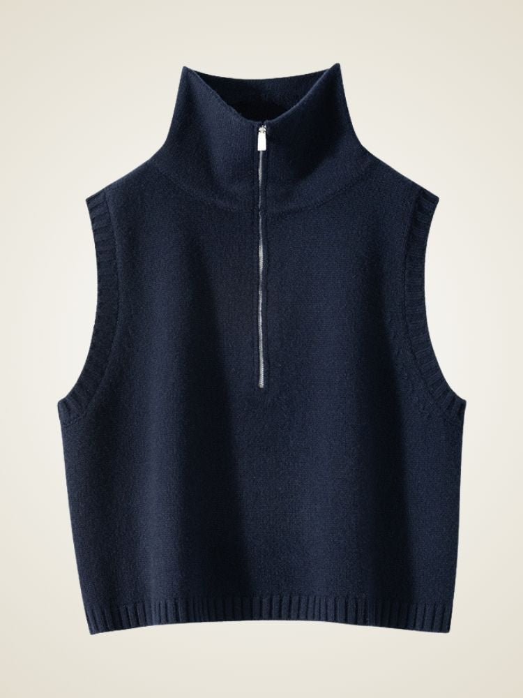 Adara - Navy Half-Zip Cashmere Vest | The Cashmere Studio